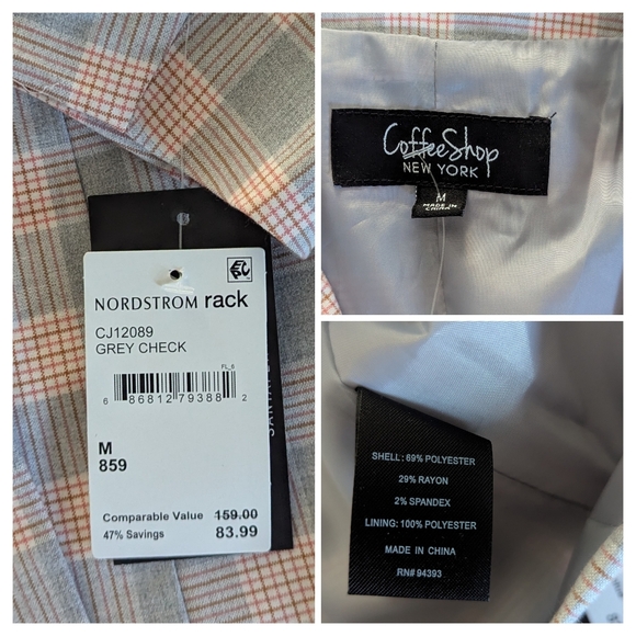 Coffee Shop plaid gray Double Breasted Blazer blushed pink - Picture 6 of 8